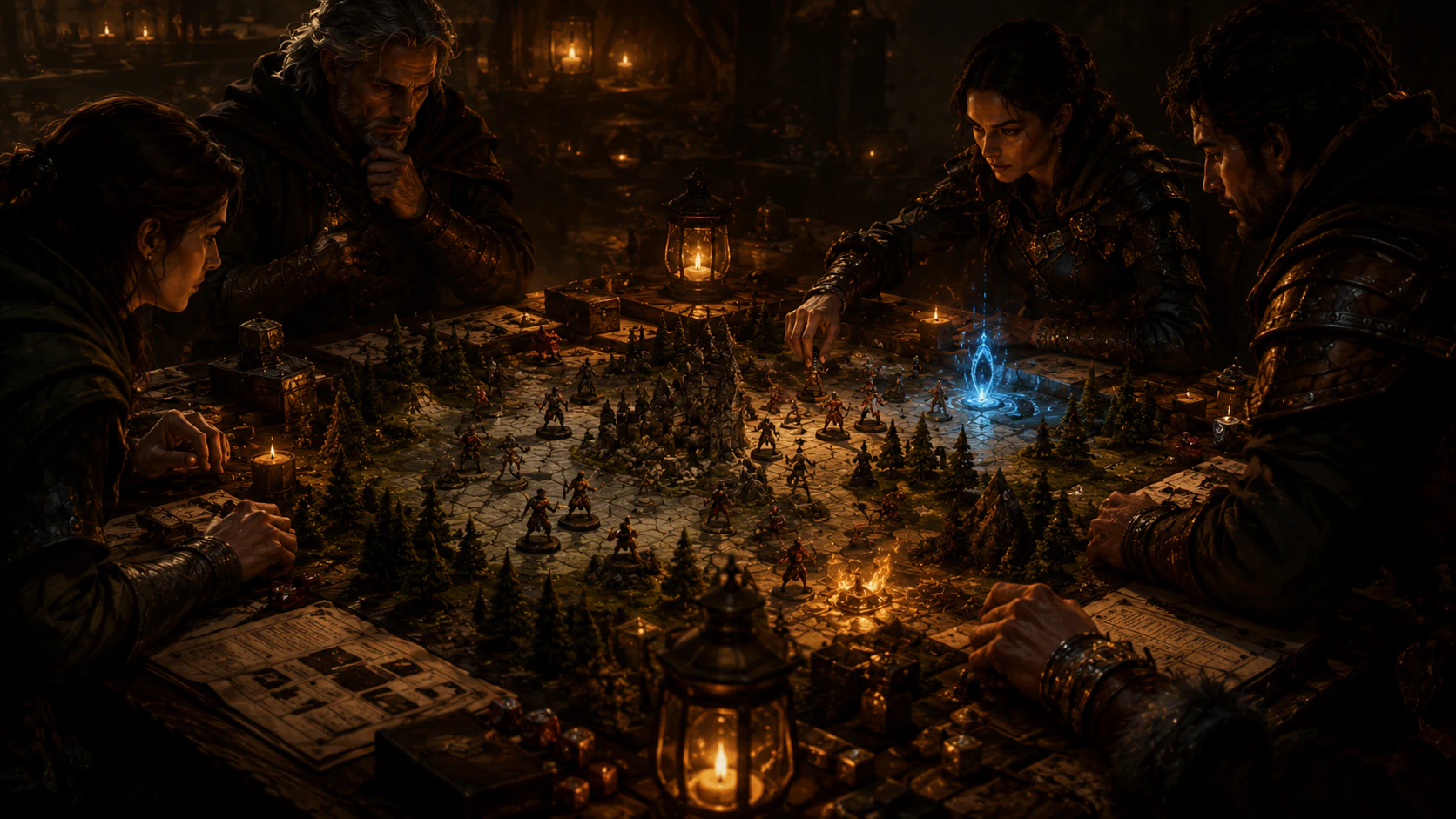 FableRealms Table showing a live tabletop session with a prepared map, player tokens and game controls.