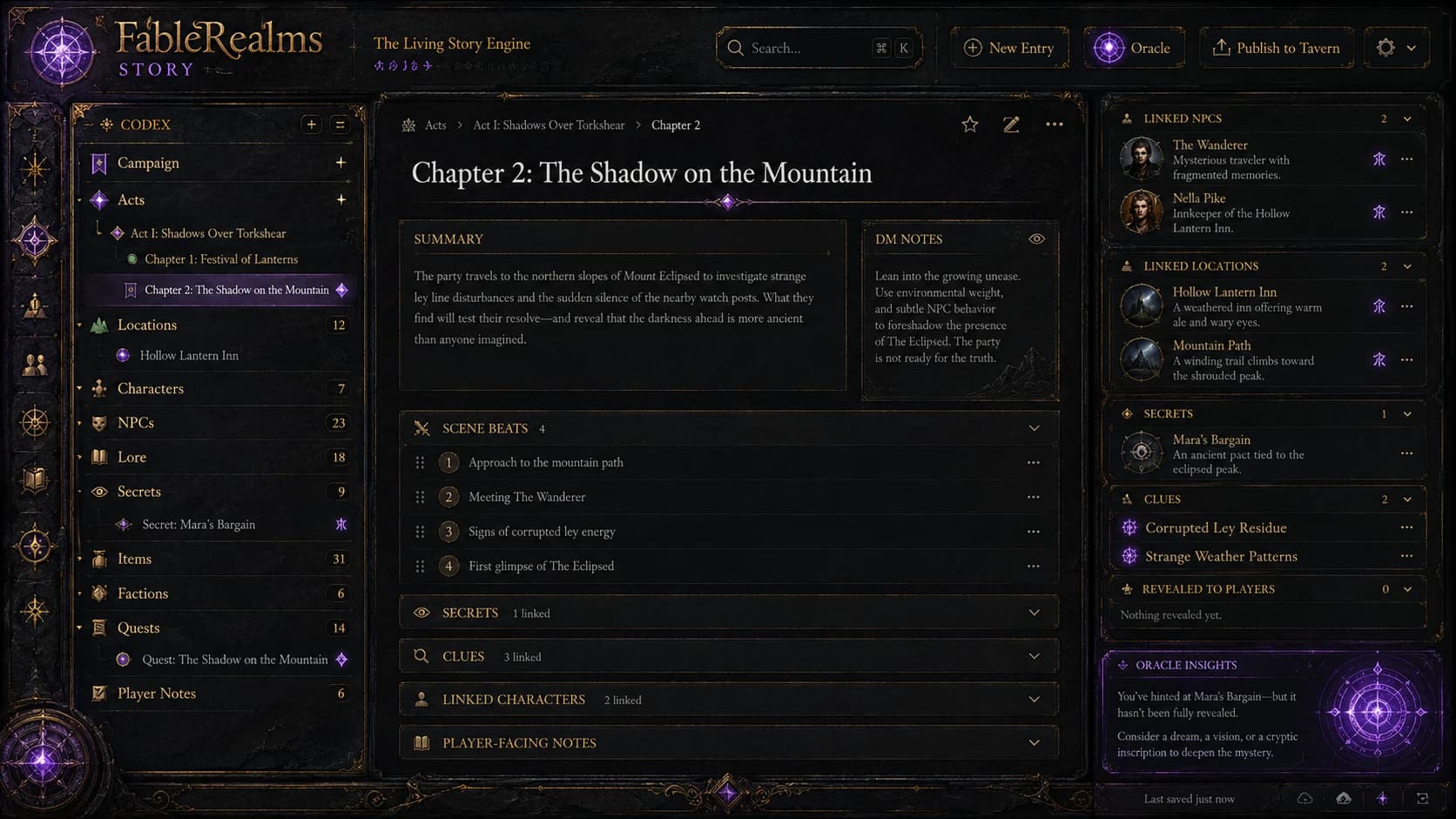 FableRealms StoryEngine campaign writing preview.
